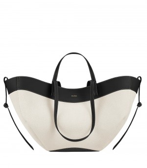 White / Black Polene Cyme Tote Bags | IRELAND 504632O