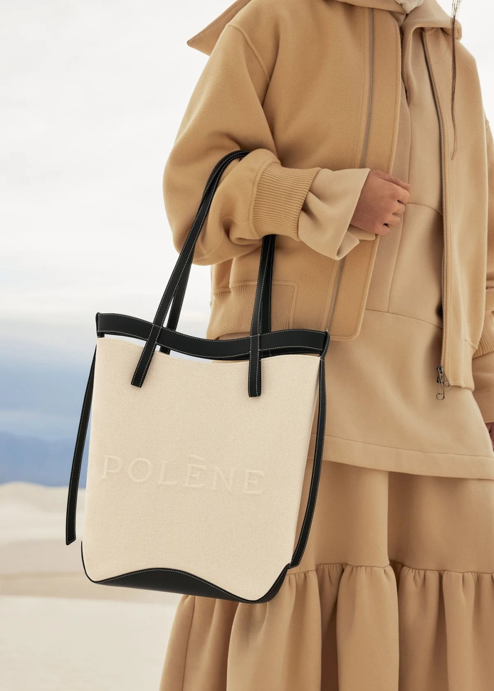 Beige / Black Polene Ilo Tote Bags | IRELAND 190462G