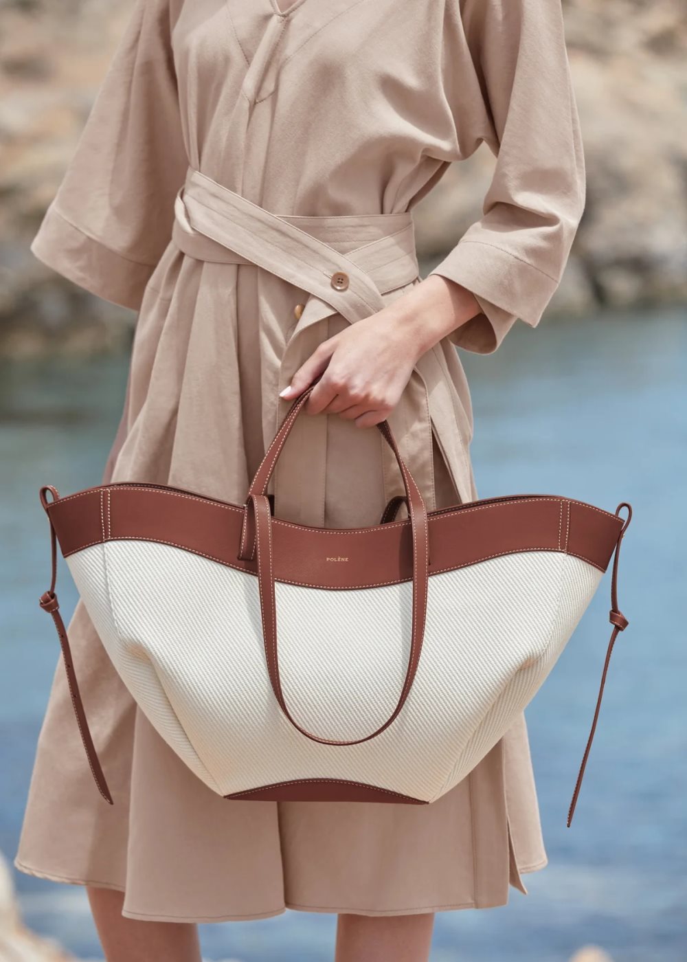 White / Brown Polene Cyme Tote Bags | IRELAND 460725J