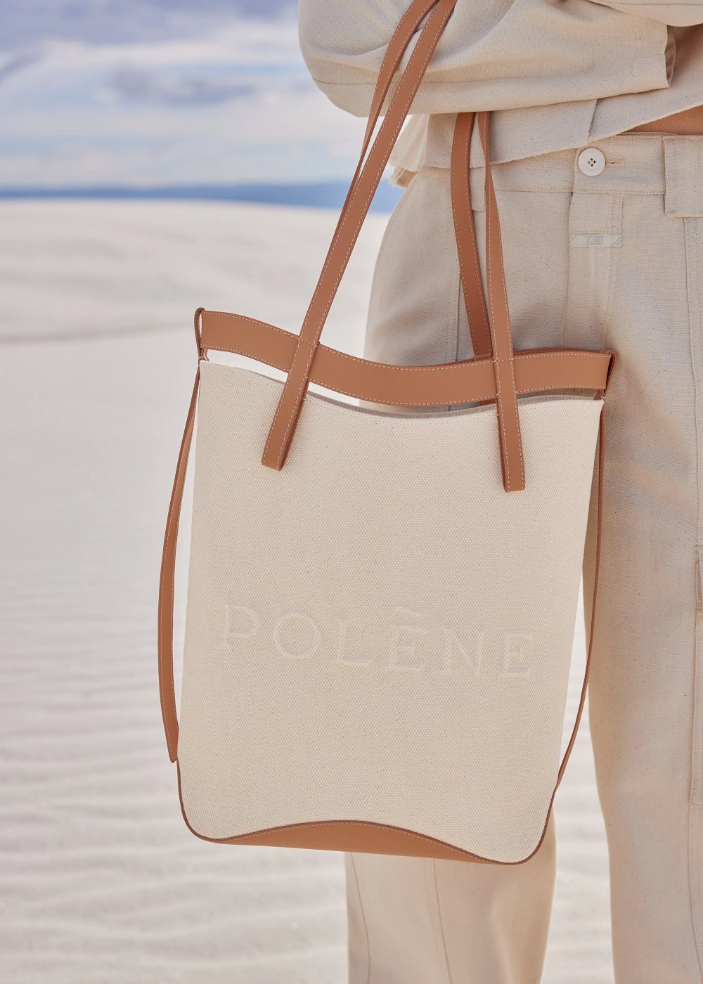 White / Brown Polene Ilo Tote Bags | IRELAND 350492J